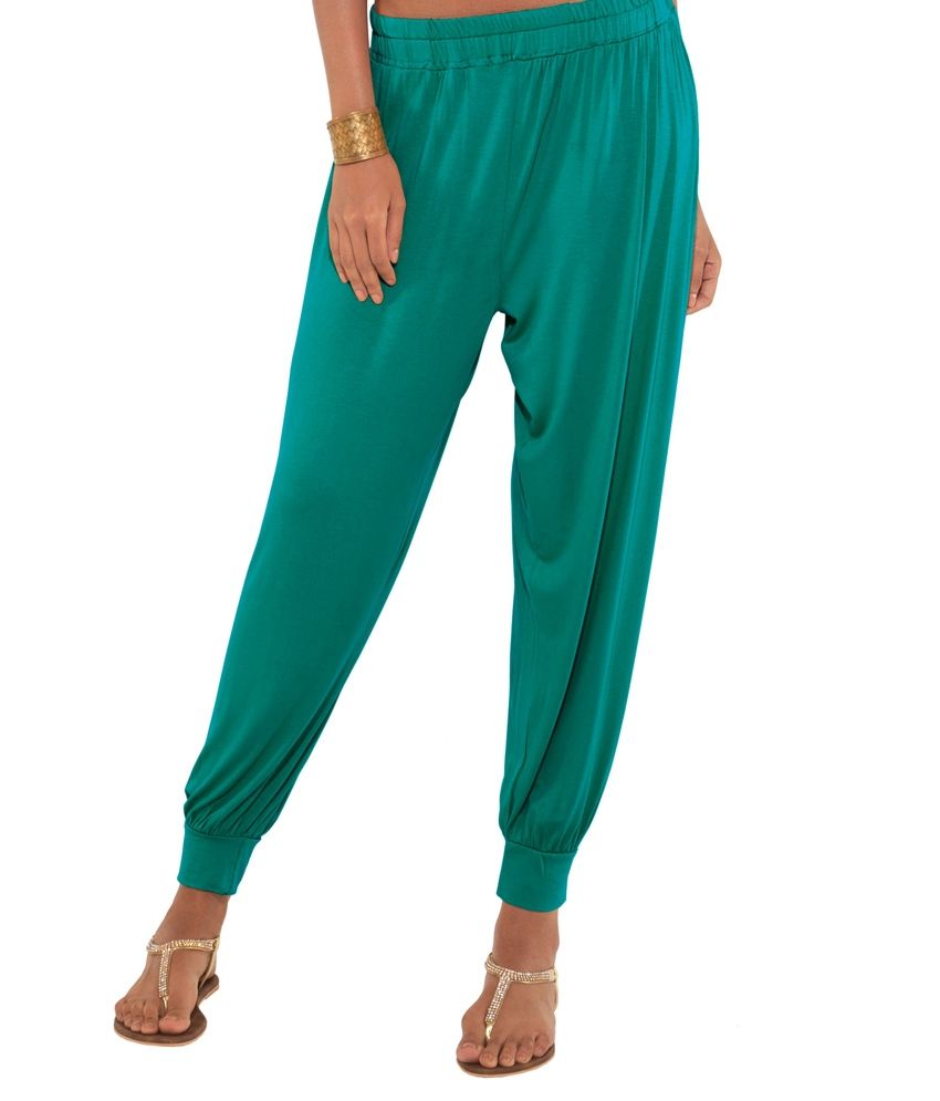 green harem trousers