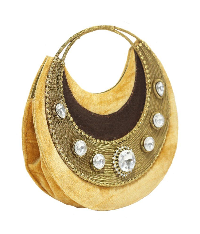 Buy Treasur Gold Velvet Magnit Button Clutche at Best Prices in India