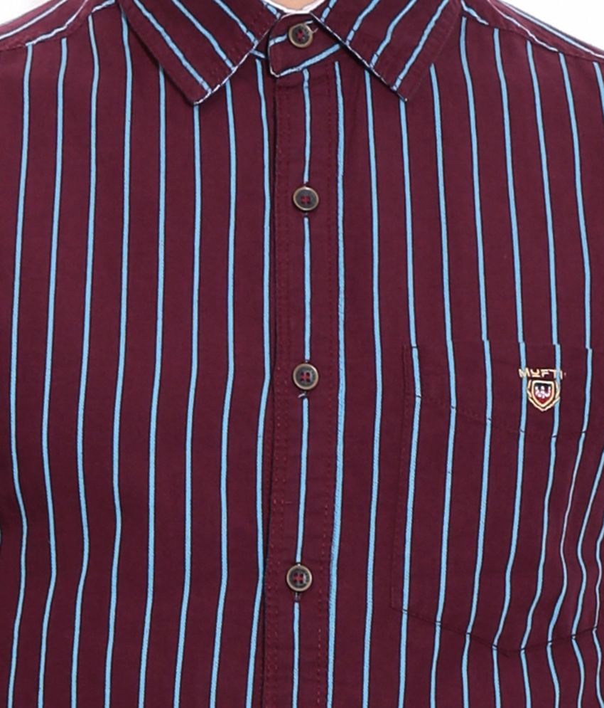 maroon white striped shirt