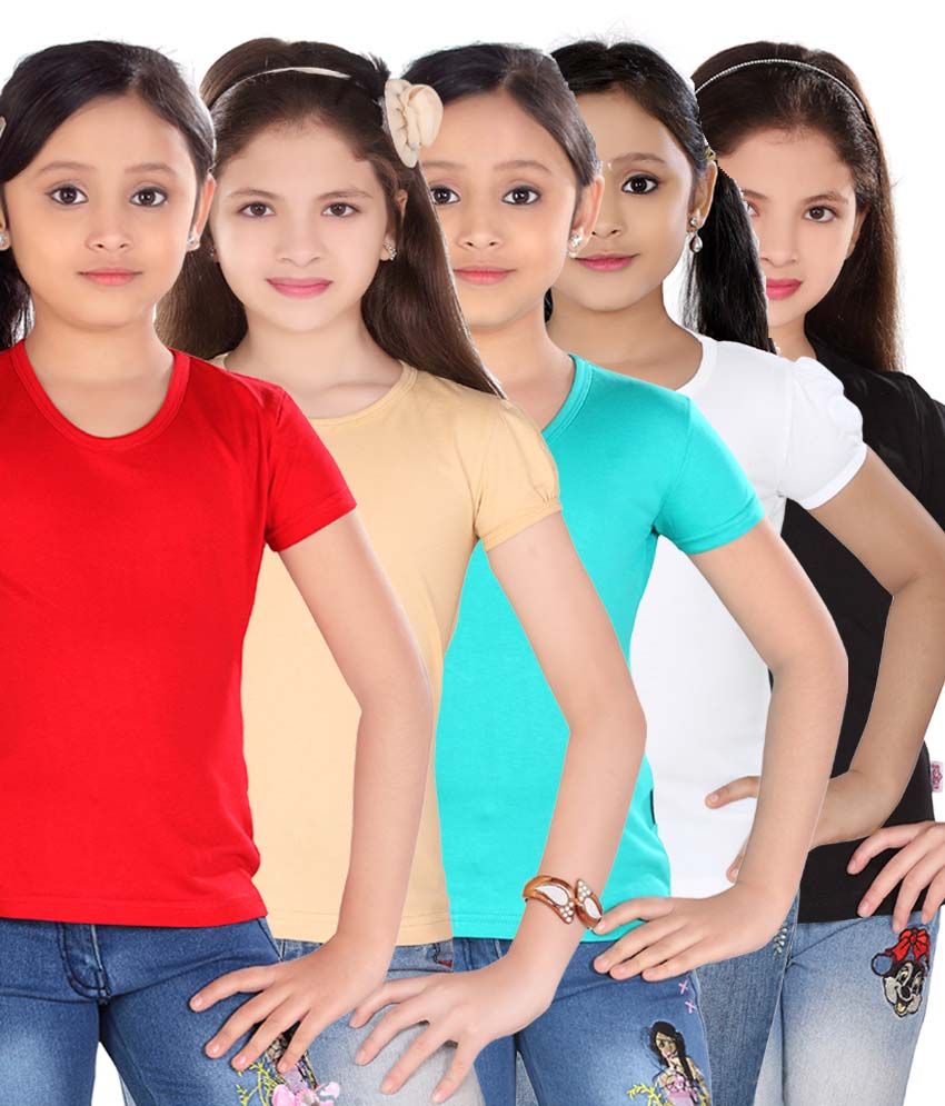     			Sini Mini Pack of 5 Girls 100% Cotton Tops ( Blue )