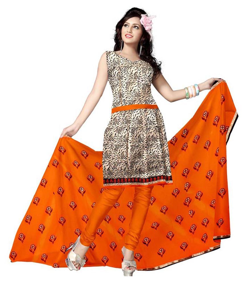 Zaributi Orange Silk Blend Dress Material Buy Zaributi Orange Silk