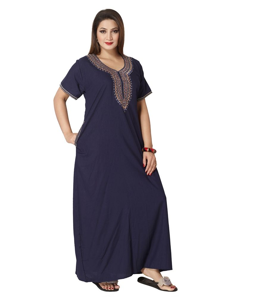 Buy KuuKee Navy Cotton Nighty  Online at Best Prices in 