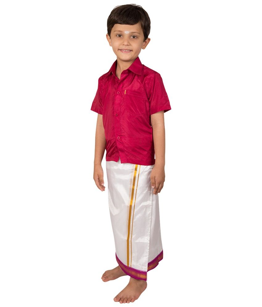 pink shirt and dhoti