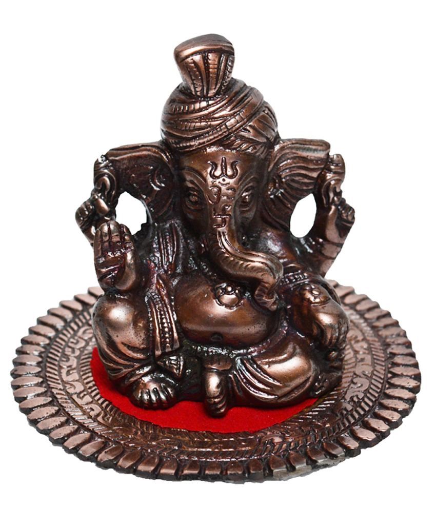     			eCraftIndia Metal Pagdi Lord Ganesha on Round Base - Brown