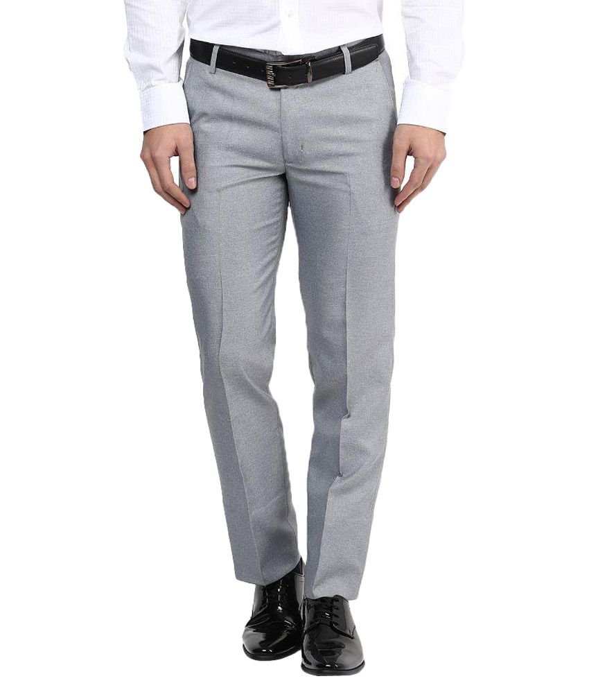 BUKKL Grey Slim Flat Trousers - Buy BUKKL Grey Slim Flat Trousers ...