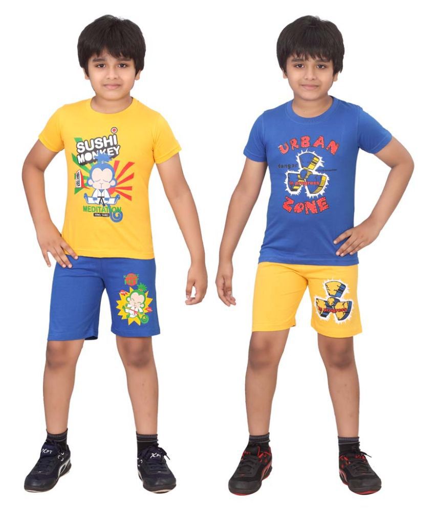     			Dongli Multicolor Cotton T-Shirt and Shorts - Pack of 2