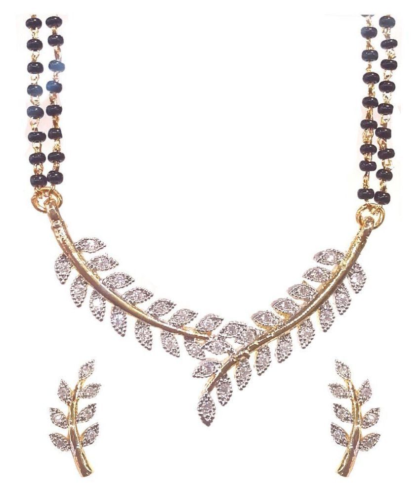     			Youbella Alloy Studded Silver Coloured Mangalsutra Set