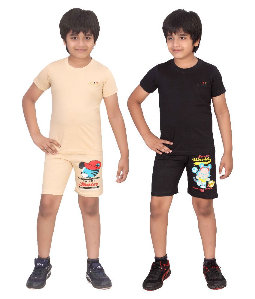     			Dongli Multicolour Cotton T-Shirt and Shorts - Pack of 2