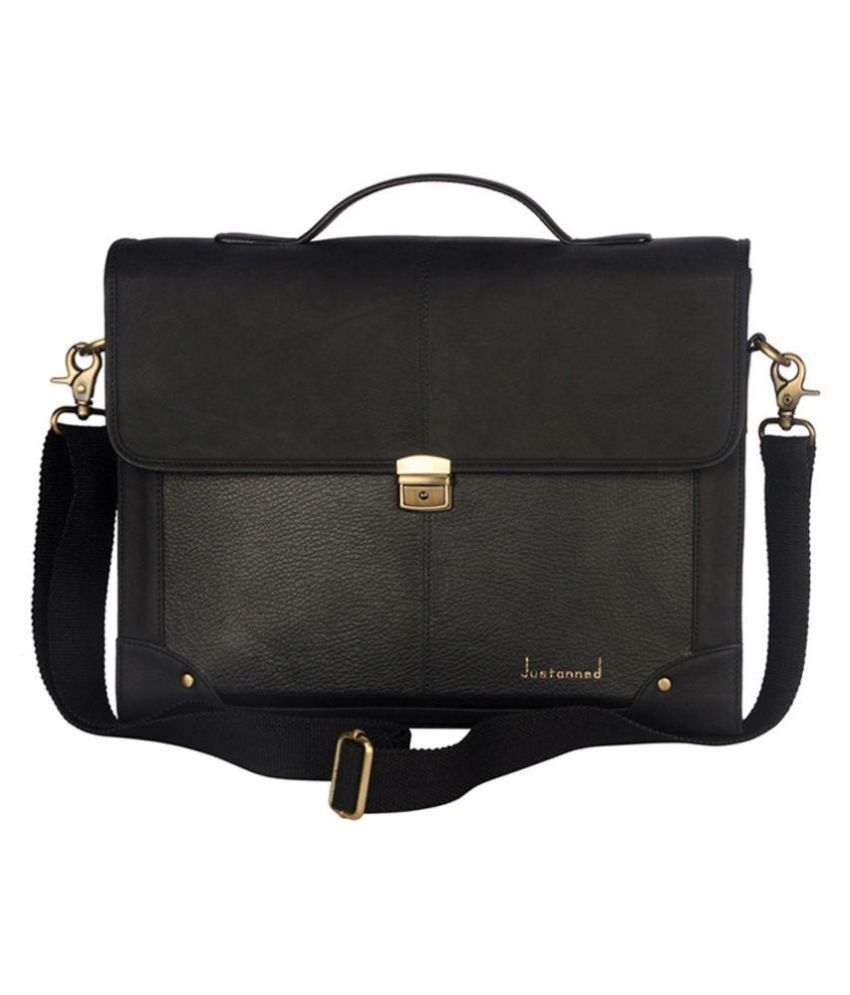 Justanned Push Lock Men Leather Briefcase Bag 0 Black Leather 5 Travel