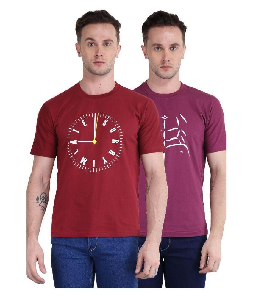     			British Terminal Multicolor Round T Shirt - Pack Of 2