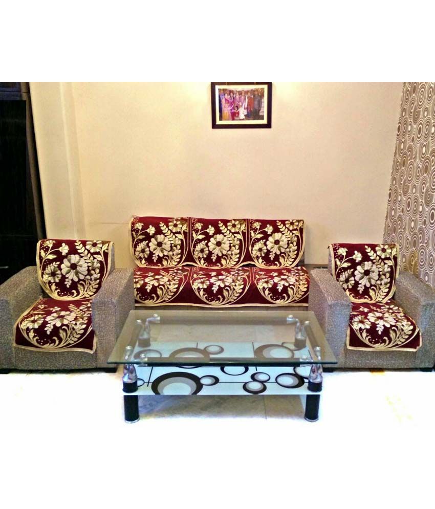 Mangal Red Natural Velvet Sofa Covers - Set of 6 - Buy Mangal Red