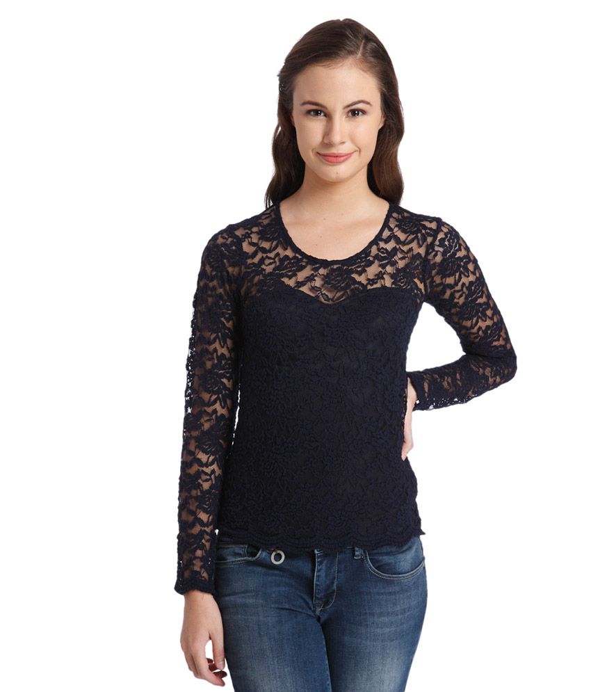 ONLY Navy Blue Lace Top - Buy ONLY Navy Blue Lace Top Online at Best ...