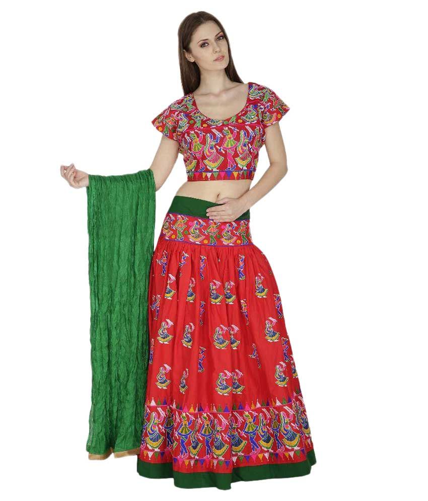 N.N Clothing Red Cotton Unstitched Lehenga Buy N.N Clothing Red