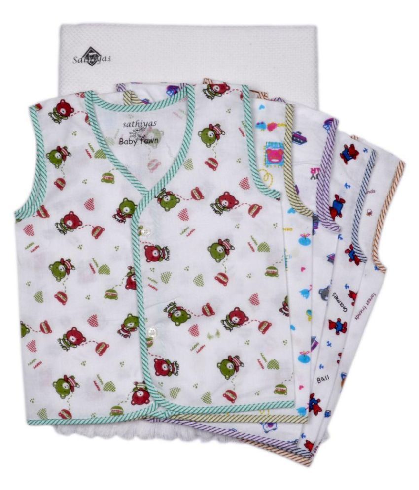     			Sathiyas Multicolor Vest with Baby Towel - Pack of 5