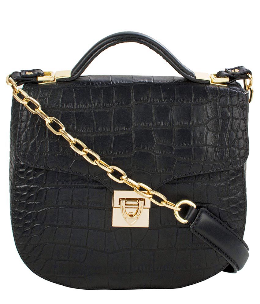 Hidesign Black Pure Leather Sling Bag - Buy Hidesign Black Pure Leather Sling Bag Online at Best ...