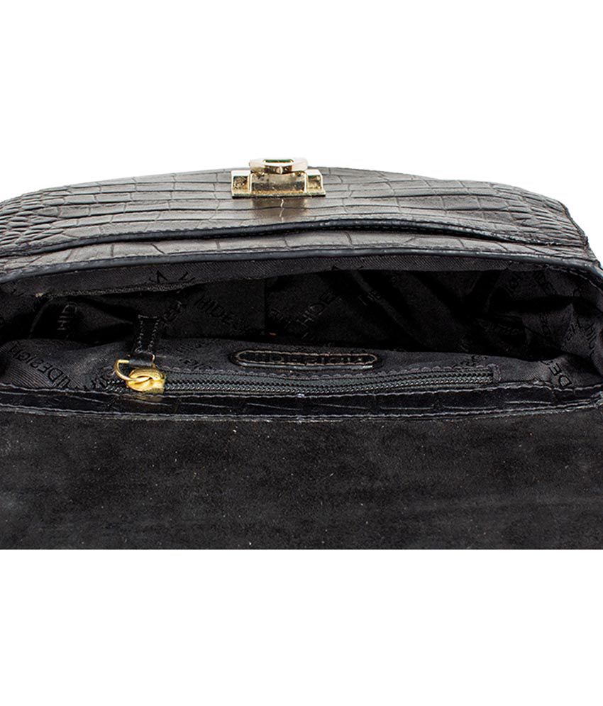 Hidesign Black Pure Leather Sling Bag - Buy Hidesign Black Pure Leather Sling Bag Online at Best 