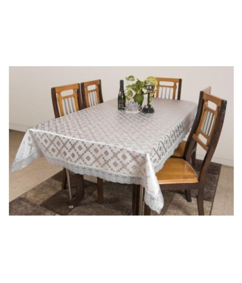 Vastra India White Pvc Table Cover With 6 Table Mats And Coaster