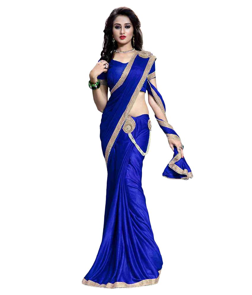     			AV Fashion Blue Crepe Saree