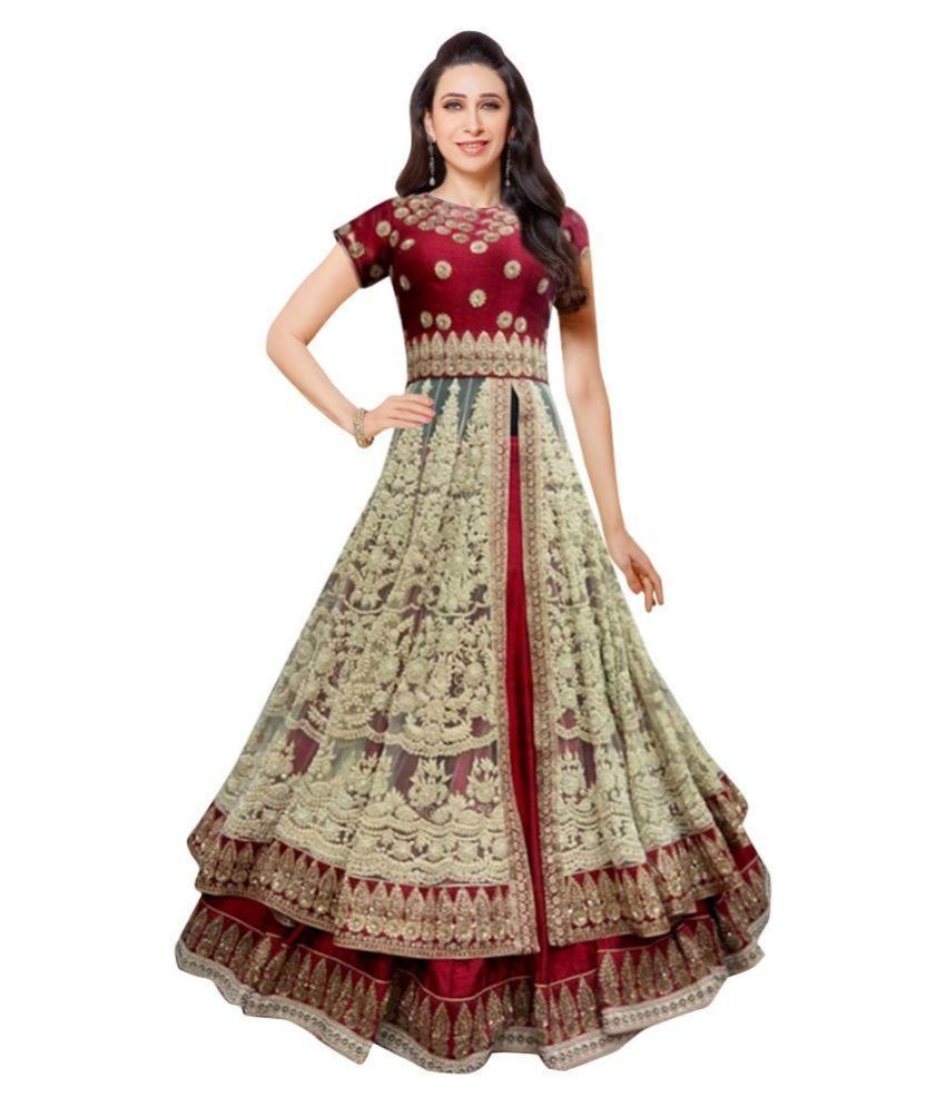 Piyush Enterprise Red Net Semi Stitched Lehenga at snapdeal