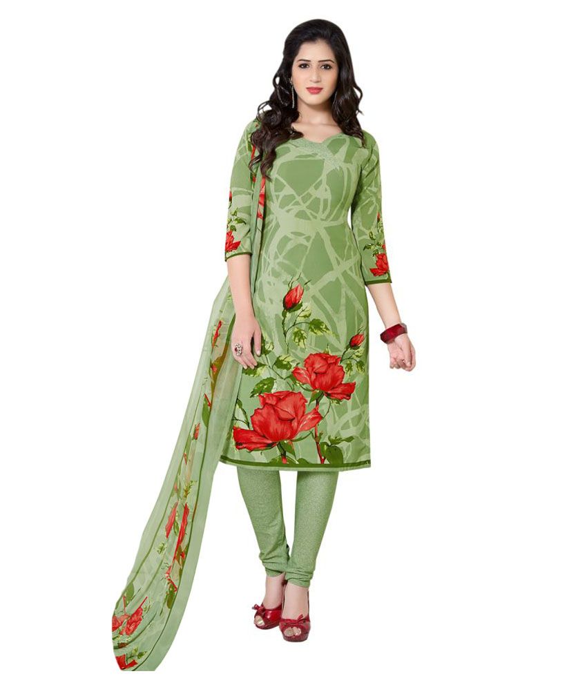 Drapes Green Crepe Dress Material - Buy 