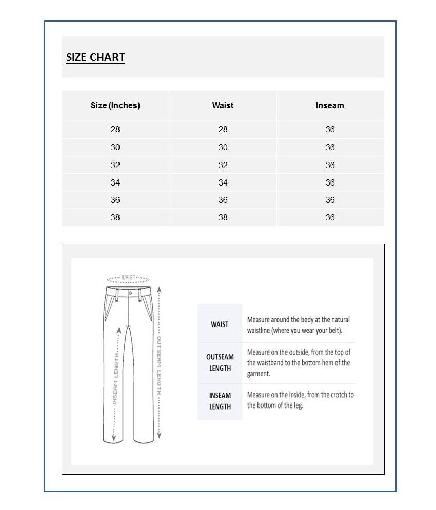 Indian Terrain Trousers Size Chart
