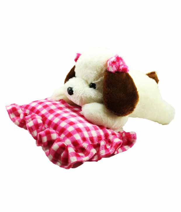     			Tickles White Cute Laying Dog with Cushion Stuffed Soft Plush Animal Toy for Kids 33 cm