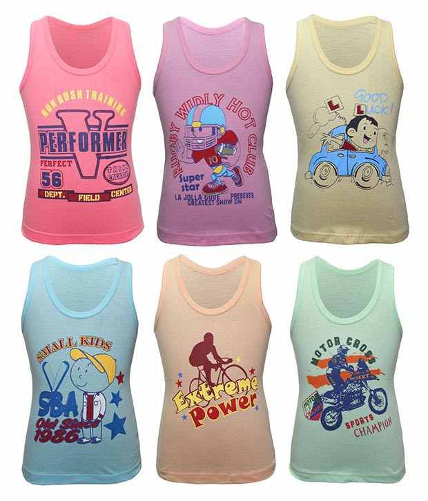     			BODYCARE Cartoon Printed Gym Vest for Boys Pack of 6 (Print May Vary)
