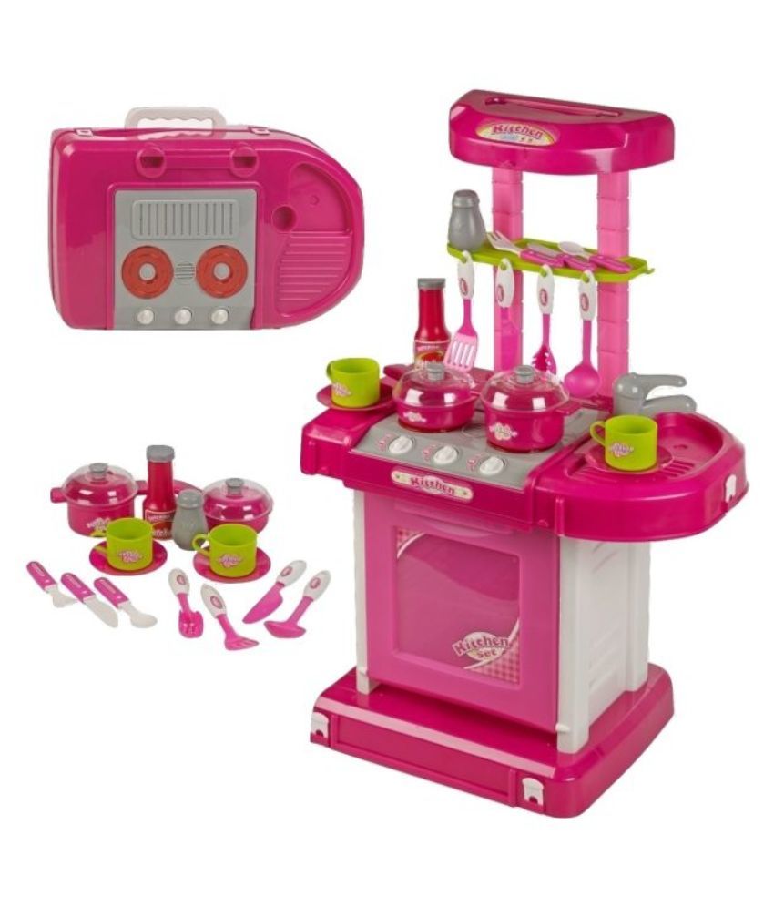 pink plastic kitchen set