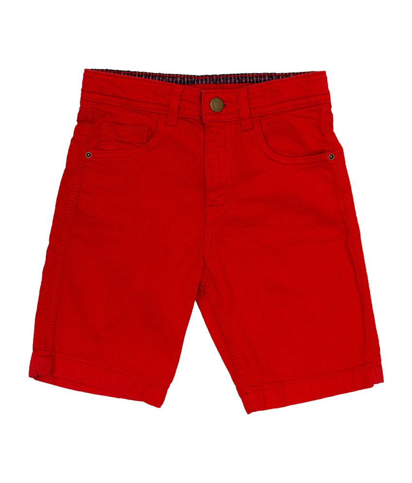 denim red shorts