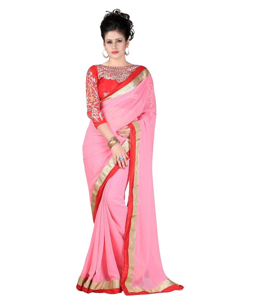 Fabvila Pink Chiffon Saree - Buy Fabvila Pink Chiffon Saree Online at ...