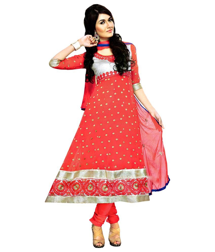     			Reya Red and Pink Georgette Dress Material