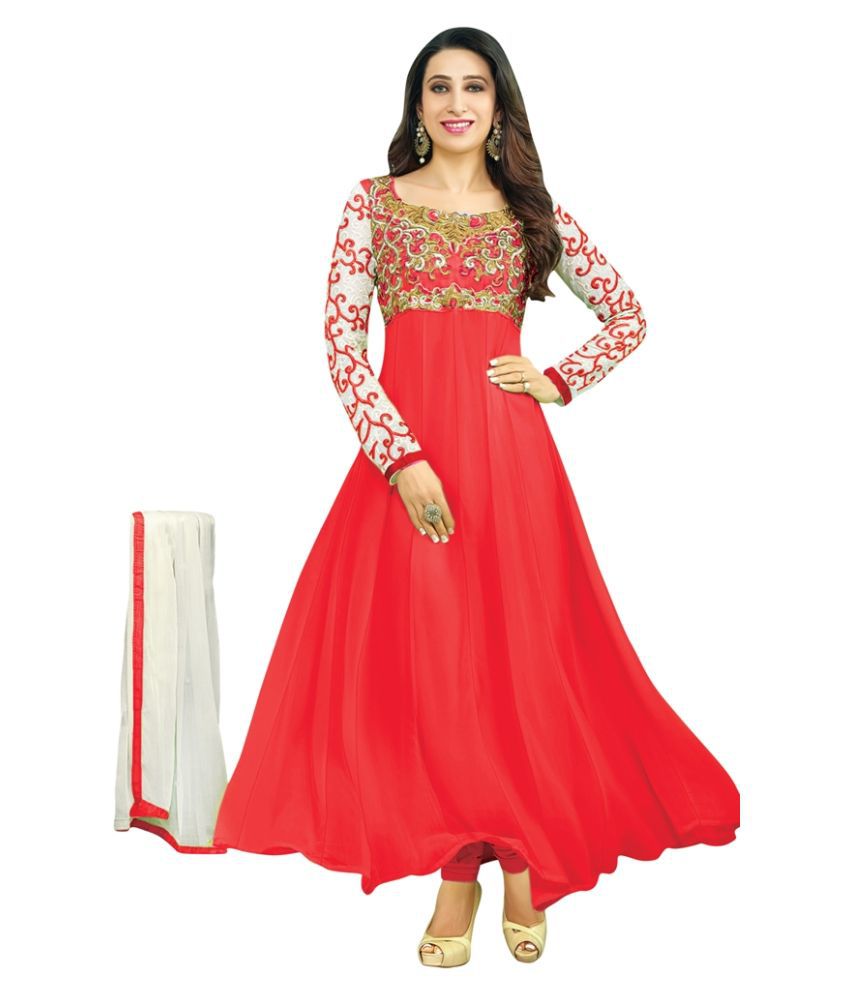 Fabvila Red Georgette Anarkali Unstitched Dress Material - Buy Fabvila ...