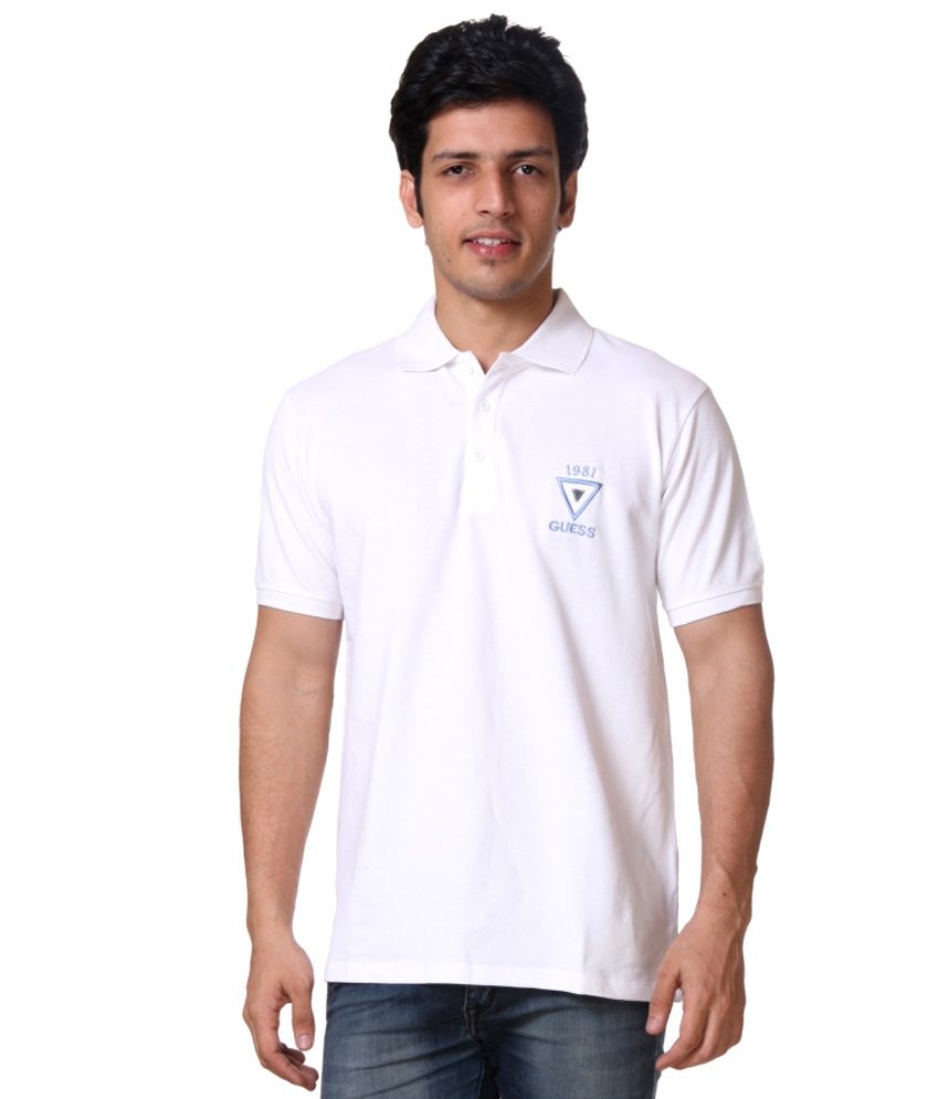 Guess White Regular Fit Polo T Shirt 