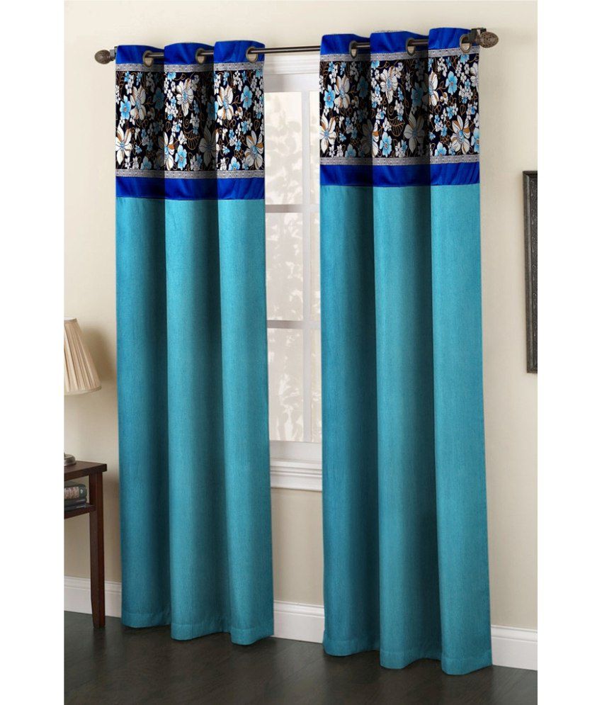     			Homefab India Plain Semi-Transparent Eyelet Window Curtain 5ft (Pack of 2) - Blue