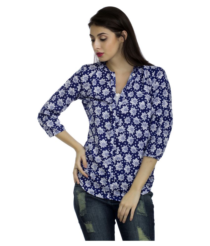 Buy Mask Lifestyle Blue Poly Crepe Shirt Online at Best ...