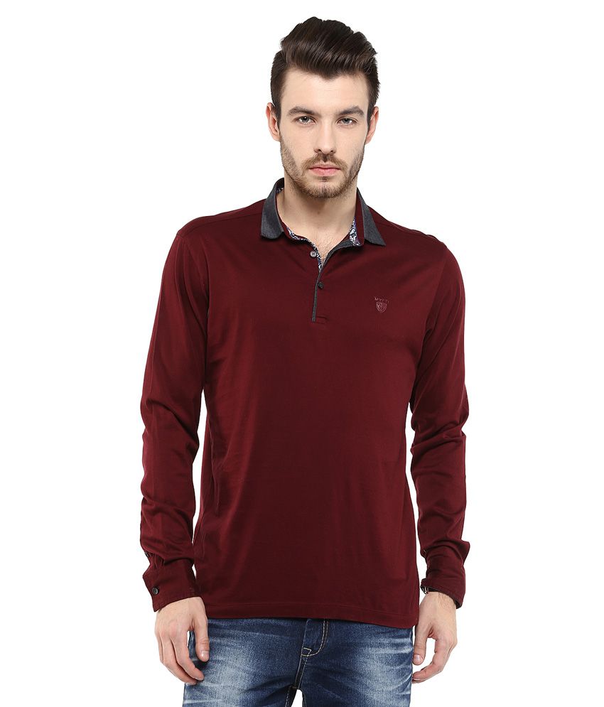 Mufti Maroon Solid Slim Fit Polo T-Shirt - Buy Mufti Maroon Solid Slim ...
