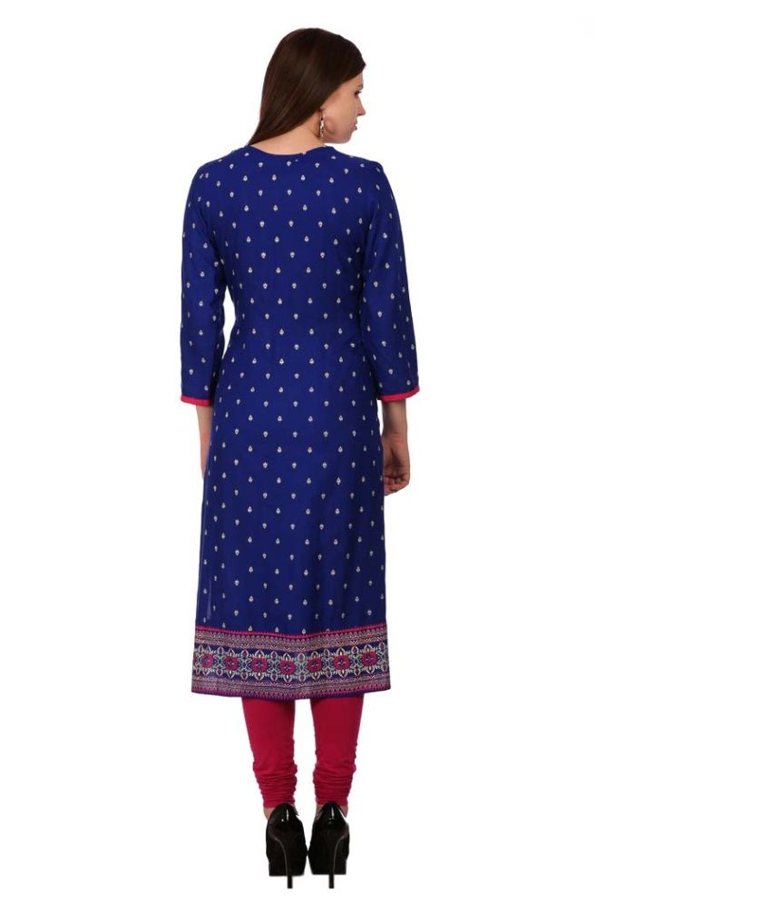 Sabhyata Blue Cotton Straight Kurti - Buy Sabhyata Blue Cotton Straight ...