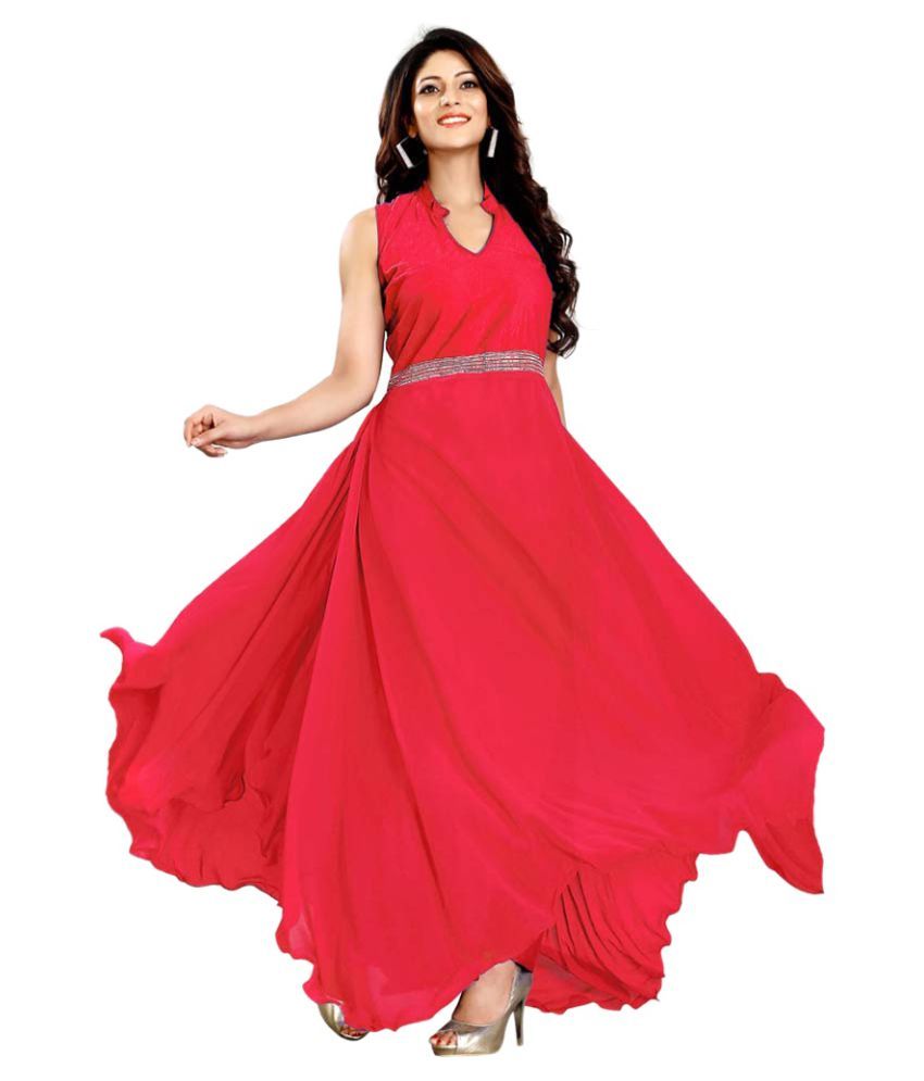 Nebula Trendz Red Georgette Anarkali Gown Semi Stitched Suit - Buy Nebula Trendz Red Georgette 