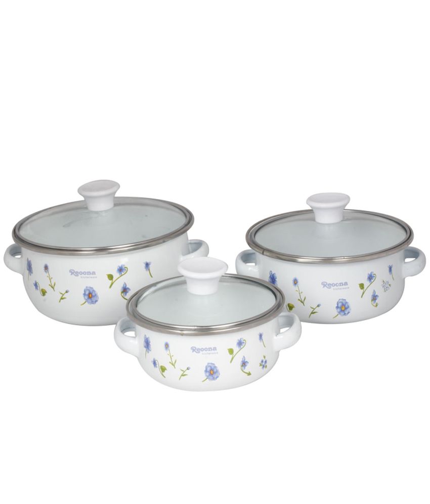 Reoona White Enamelware Cookware Set  Set Of 20 Buy Online at Best ...
