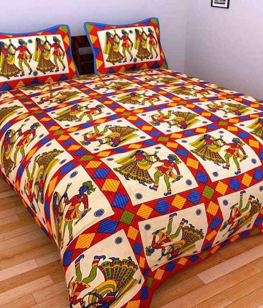     			UniqChoice 100% Cotton Rajasthani Traditional Printed Cotton 1 Double Bed Sheet 2 Pillow Cover