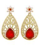 The Jewelbox Pear Flower Filigree Antique Rhodium Pearl Red Earring for Women