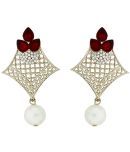 The Jewelbox Pear Flower Filigree Antique Rhodium Pearl Red Earring for Women