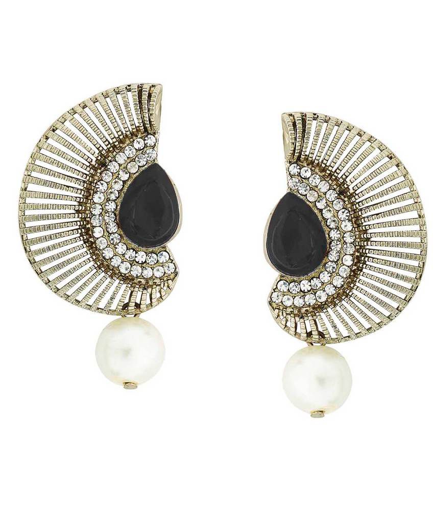     			The Jewelbox Filigree Crescent Antique Rhodium Black CZ Pearl Earring for Women