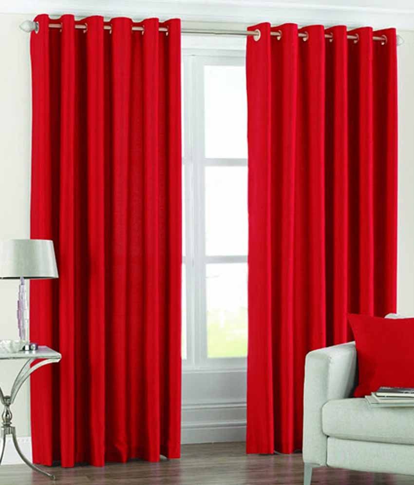     			Tanishka Fabs Solid Semi-Transparent Eyelet Curtain 7 ft ( Pack of 1 ) - Red
