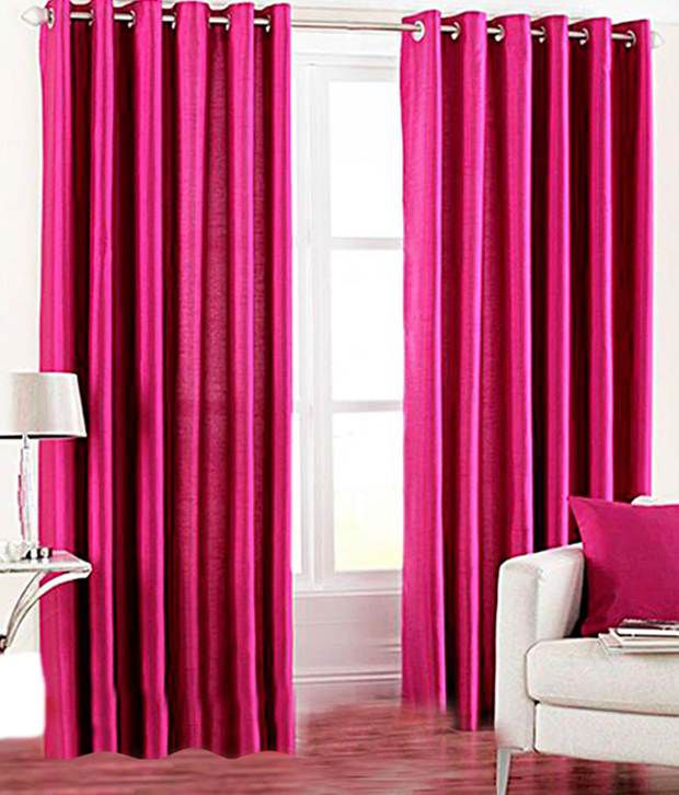     			Tanishka Fabs Solid Semi-Transparent Eyelet Curtain 7 ft ( Pack of 2 ) - Pink