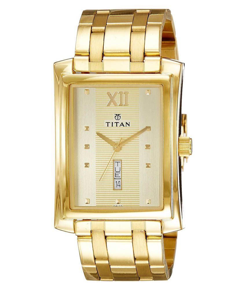 Titan Golden Dial Rectangular Analog Watch - Buy Titan Golden Dial Rectangular Analog Watch 