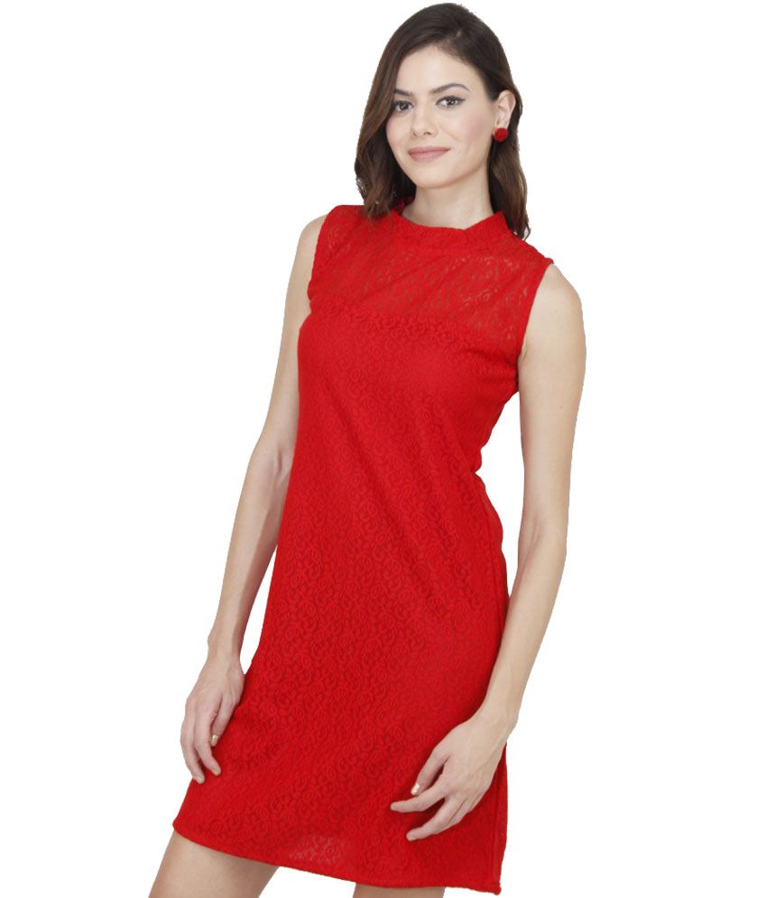 Mayra Red Polyester Dresses - Buy Mayra Red Polyester Dresses Online at ...