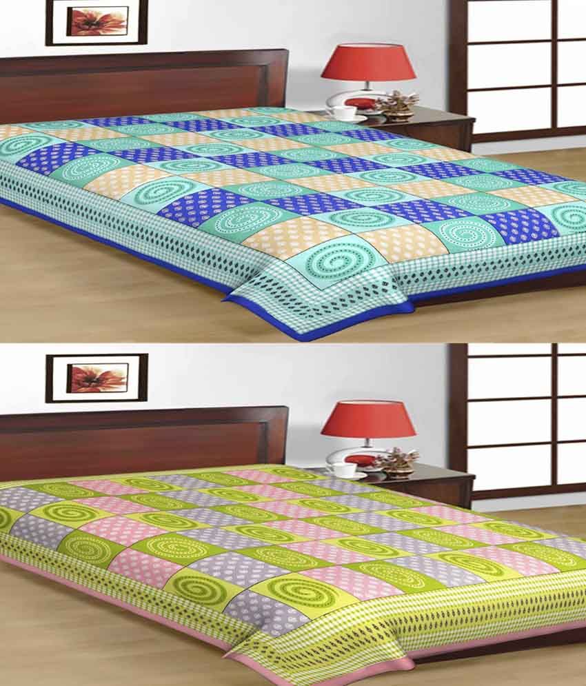     			UniqChoice 100% Cotton Jaipuri Traditional Printed 2 Single BedSheet