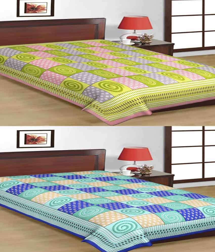     			UniqChoice 100% Cotton Jaipuri Traditional Printed 2 Single BedSheet