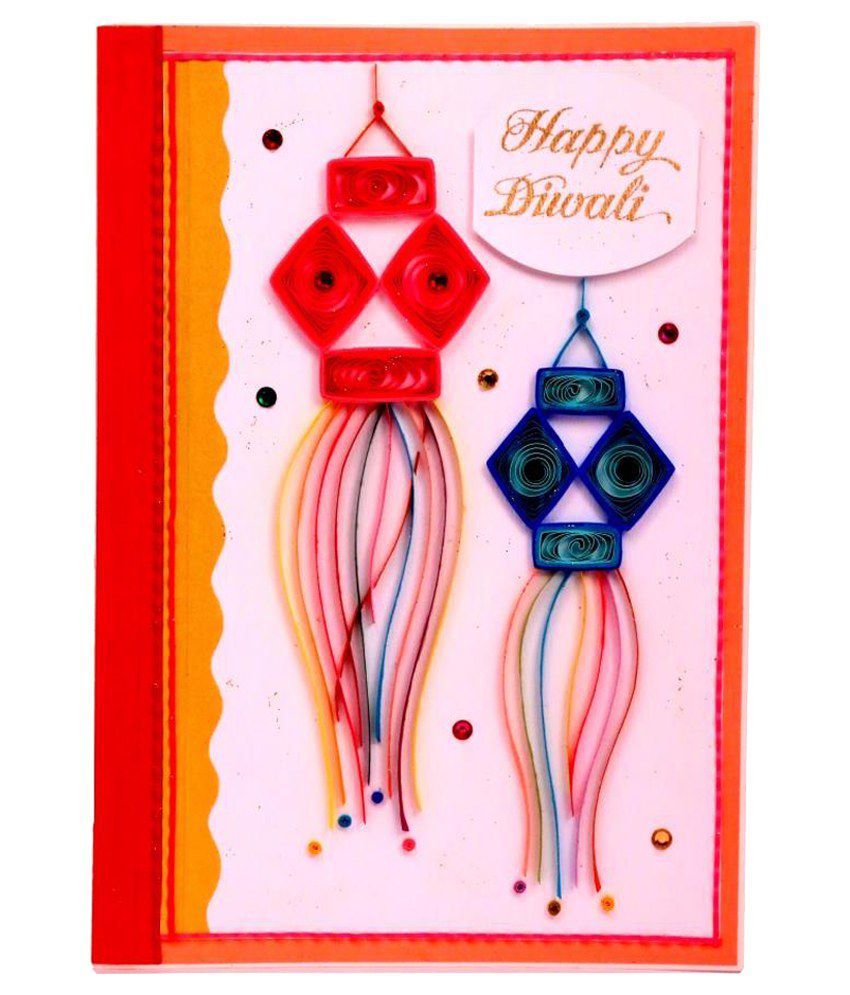 Handcrafted Emotions Handmade Quilled Diwali Greeting Card Pack of 10